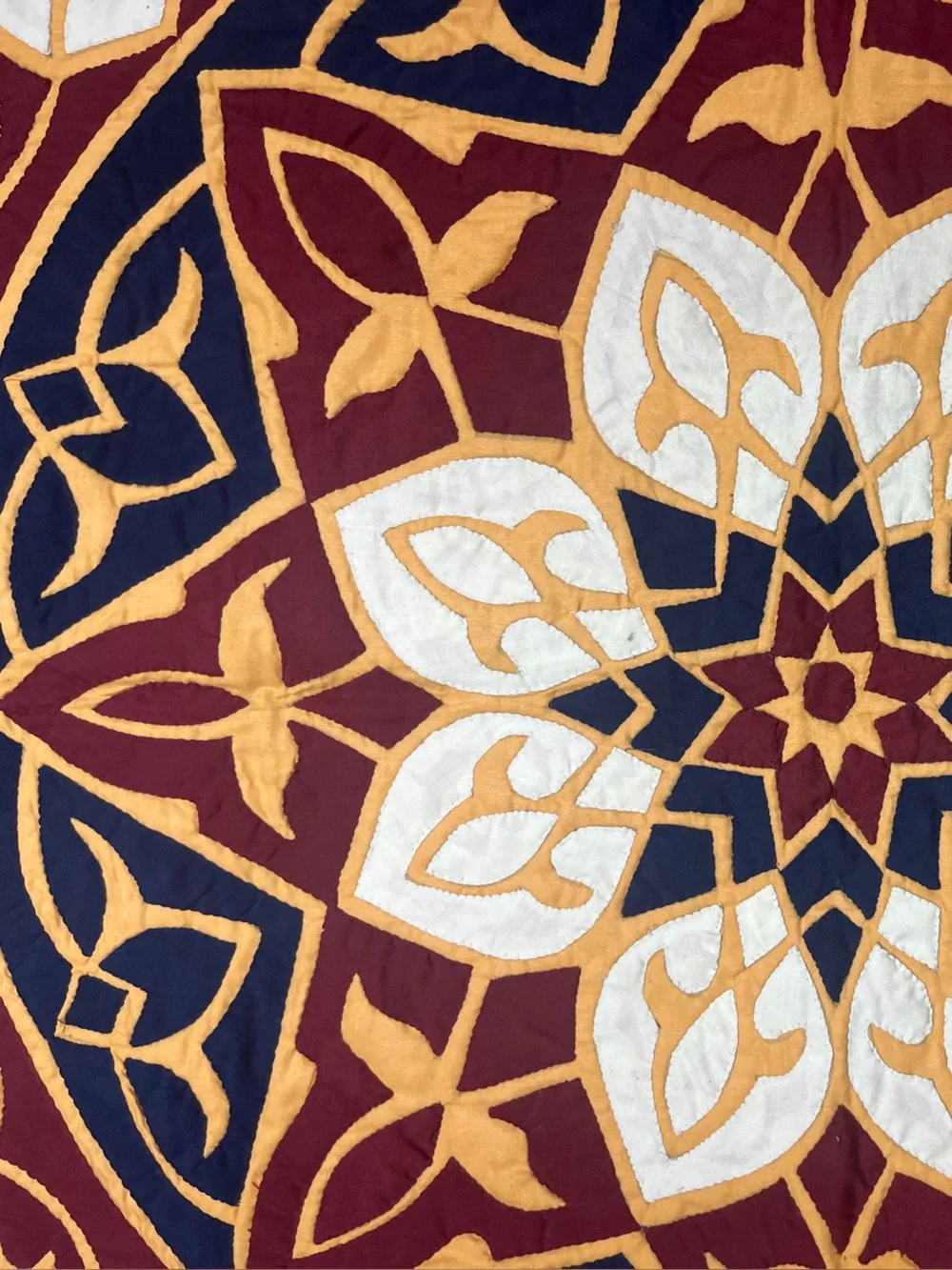 Decorative Geometric Wall Tapestry – Navy, Burgundy & Gold from Egypt 33x33”